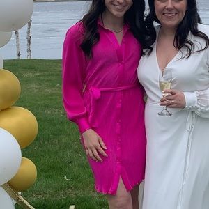 Hot Pink Button Up dress tie waist